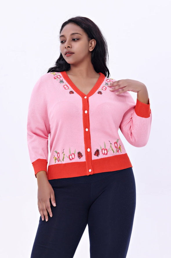 LADYBUG EMBROIDERED CARDIGAN