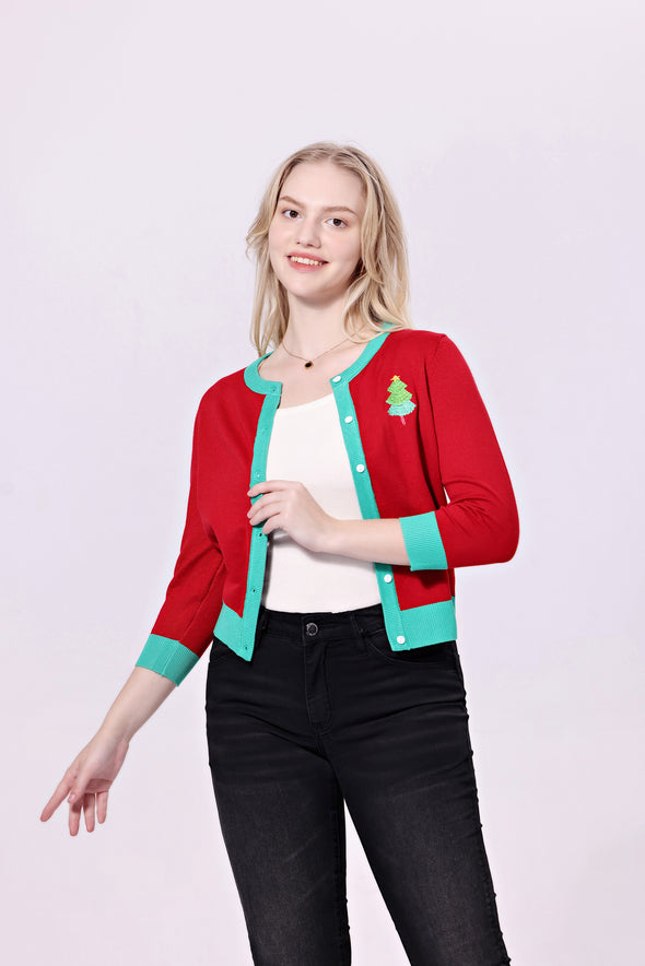 CHRISTMAS EMBROIDERED CARDIGAN