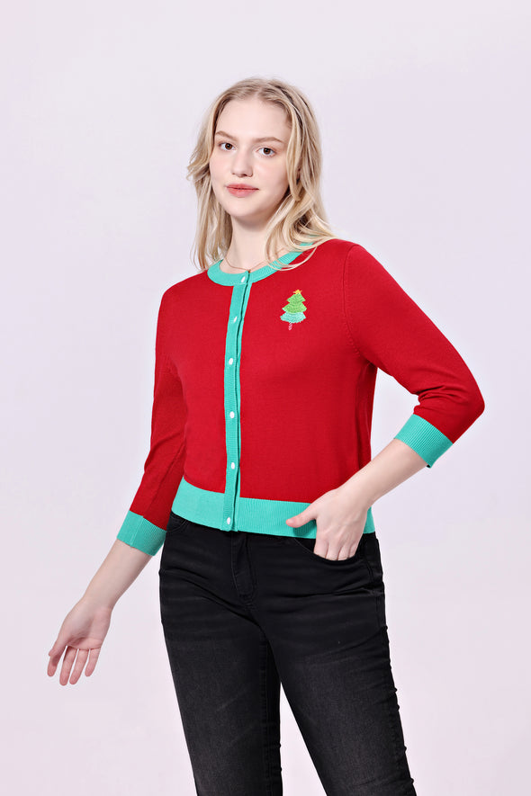 CHRISTMAS EMBROIDERED CARDIGAN