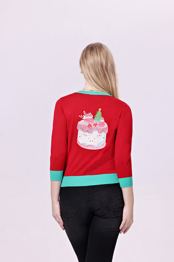 CHRISTMAS EMBROIDERED CARDIGAN