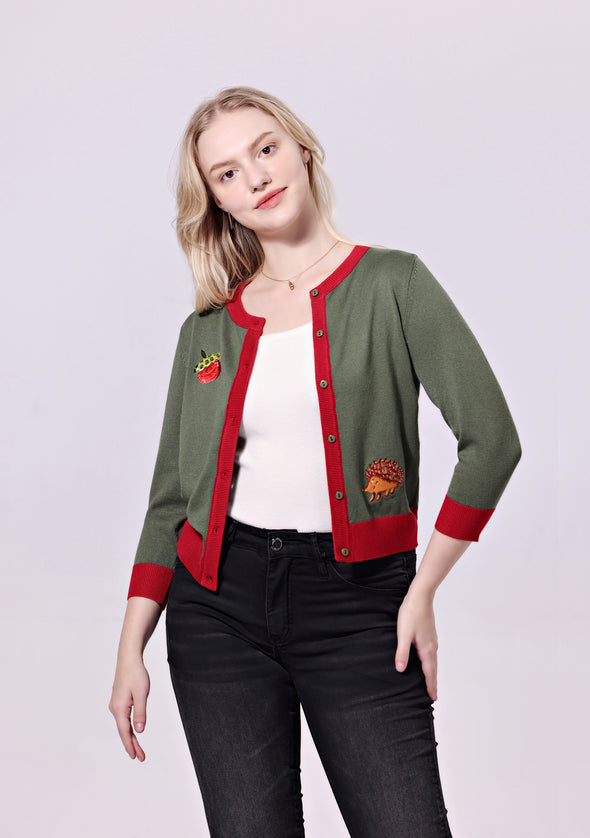 HEDGEHOG EMBROIDERED CARDIGAN