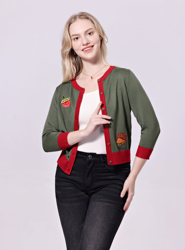 HEDGEHOG EMBROIDERED CARDIGAN