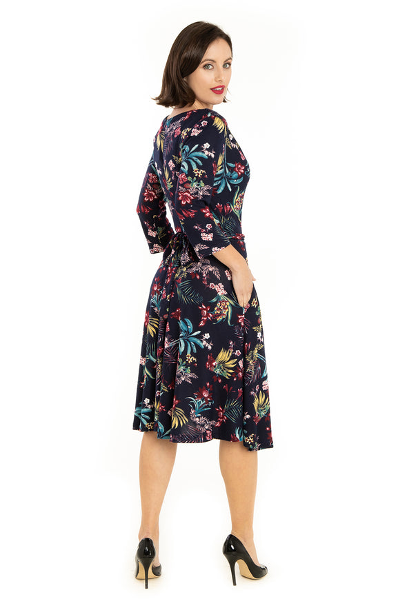 Navy Multi Flowers Knit Dress