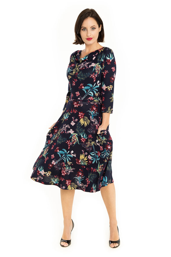 Navy Multi Flowers Knit Dress