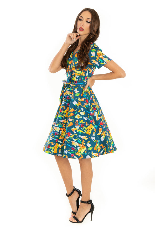 Watercolor Abstract Short Sleeve Cotton Dress