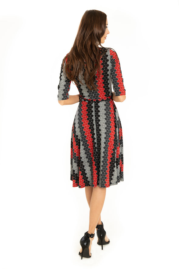 Red Black Domino 3/4 Sleeve Knit Dress