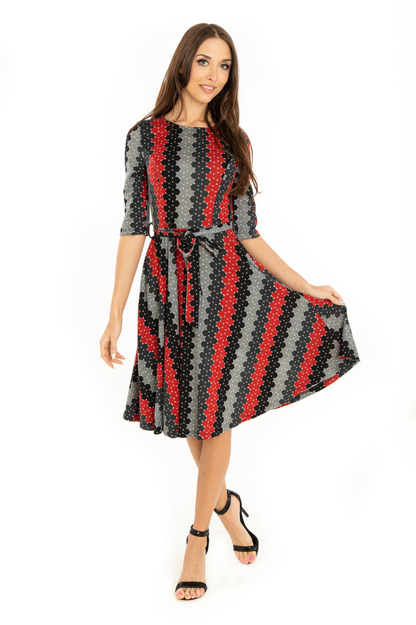 Red Black Domino 3/4 Sleeve Knit Dress