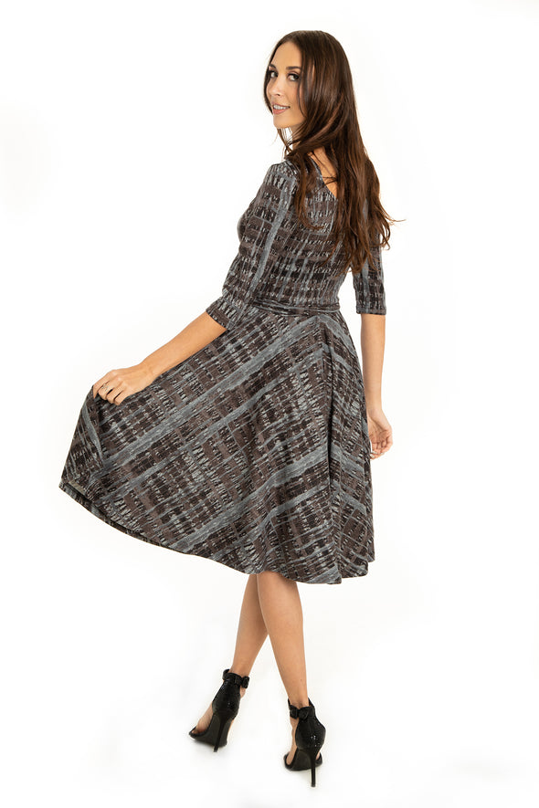 Black Gray Abstract 3/4 Sleeve Knit Dress