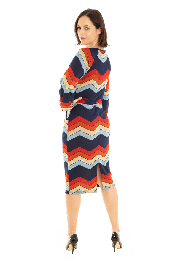 Chevron Pattern Long Sleeve Knit Pencil Dress