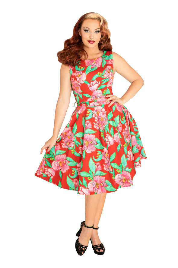 Ruby Pencil Flowers Red Dress No Side Pockets