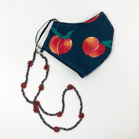 Peach Navy Face Mask & Mask Chain Set