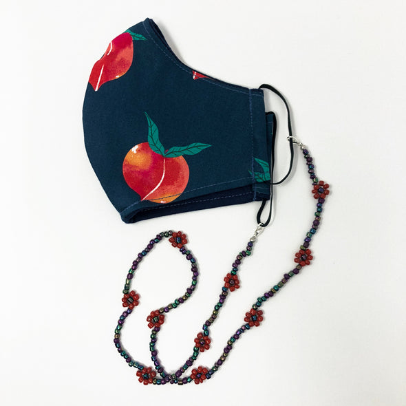 Peach Navy Face Mask & Mask Chain Set