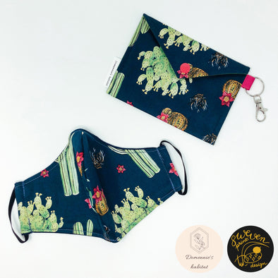 Cactus- Face Mask & Pouch Set- Collaborated With Domennie's habitat