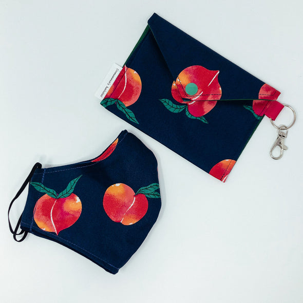 Peach Navy- Face Mask & Pouch Set- Collaborated With Domennie's habitat
