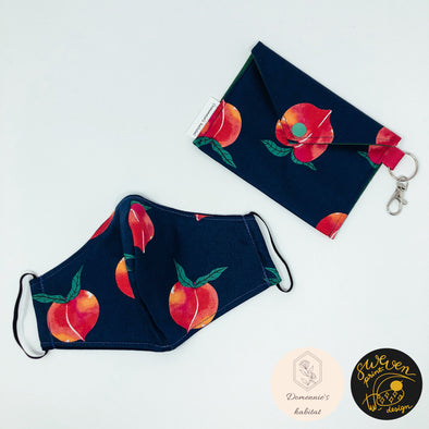Peach Navy- Face Mask & Pouch Set- Collaborated With Domennie's habitat