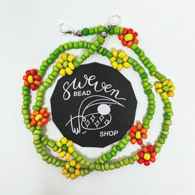 Face Mask Chain- Daisy Green Seed Bead