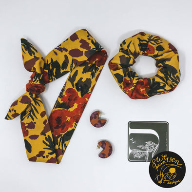 Mustard Floral Headband, Scrunchie & Earring Set- Collaborated With Velvet Andalusia